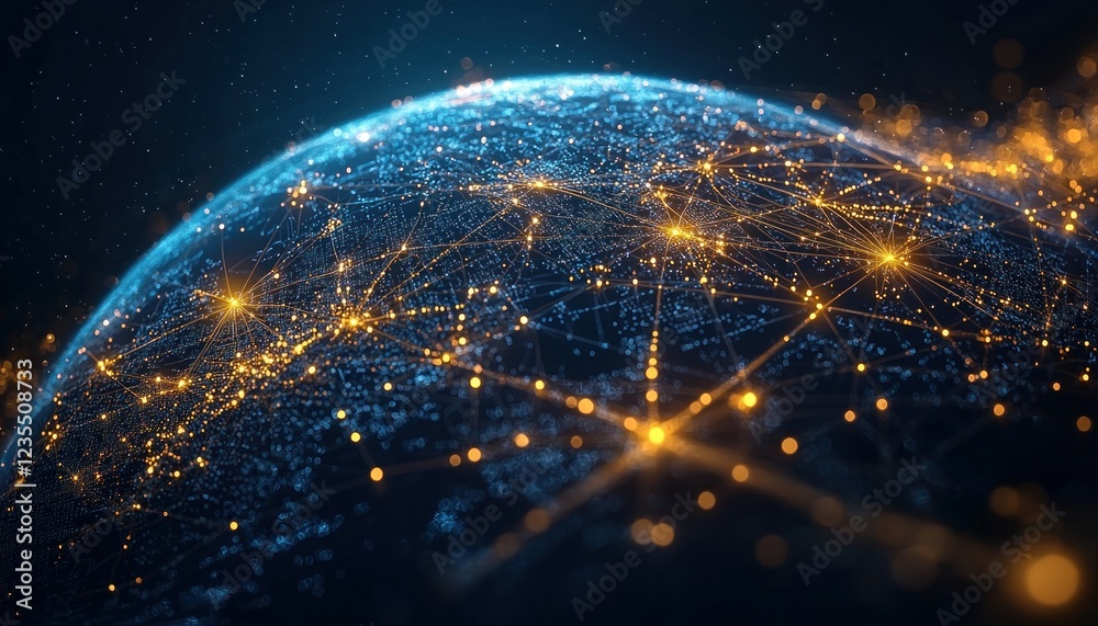 Obraz premium Global network connections data visualized on Earth globe in space