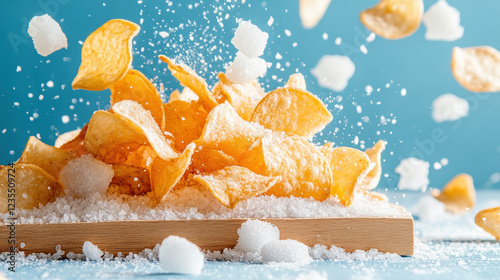 Potato Chip Snacks, A macro shot of salt and vinegar chips, showcasing texture and detail, perfect for food-related content and marketing.