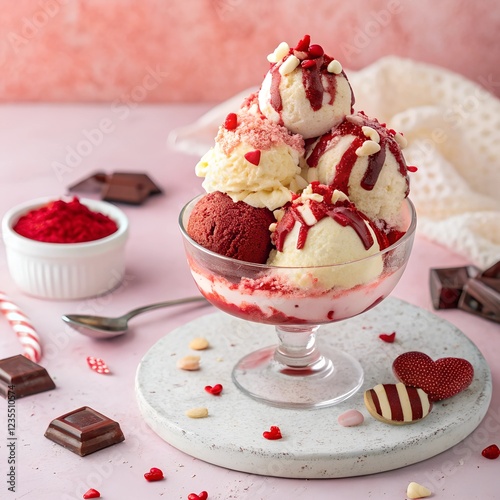 Delicious chocolate and strawberry ice cream desserts