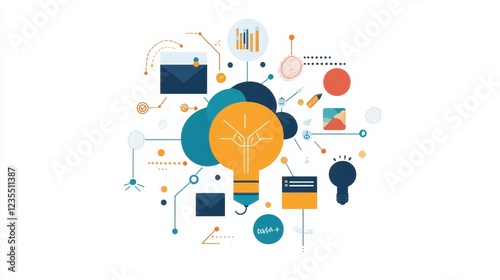 Wallpaper Mural A creative mind map chart clipart, brainstorming process element, colorful connected nodes, flat design, isolated on white background. Torontodigital.ca