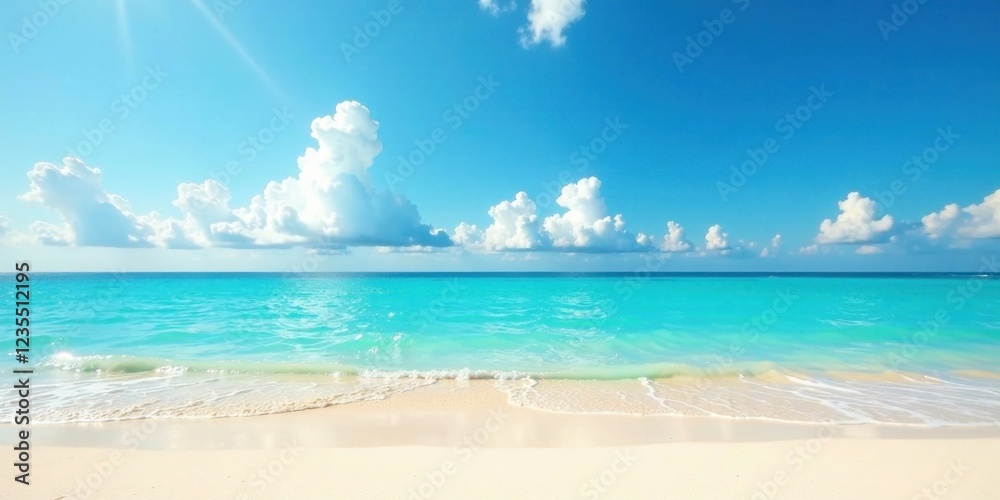 Serene Coastal Vista Azure Waters Meet Pristine Sands Under a Bright Summer Sky Serene Coastal Vista Azure Waters Meet Pristine Sands Under a Bright Summer Sky