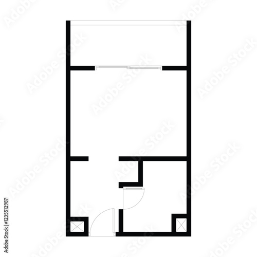 Black and White floor plan of a modern unfurnished apartment for your design. Suburban apartment vector blueprint. Architectural background