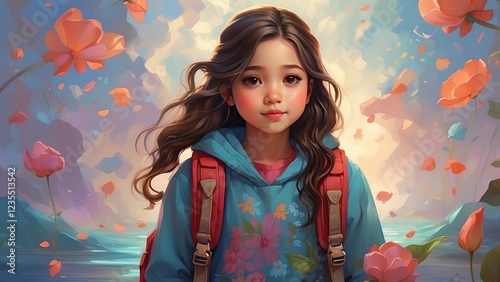 Young Female Student Strolling Through the City in Autumn