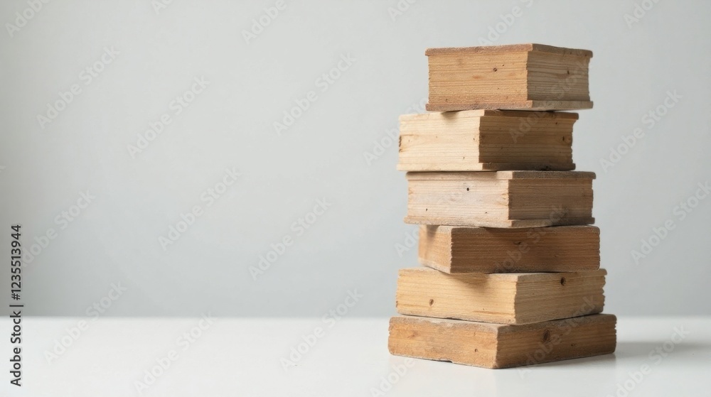 A Stack of Unfinished Wooden Blocks on a White Surface A Stack of Unfinished Wooden Blocks on a White Surface