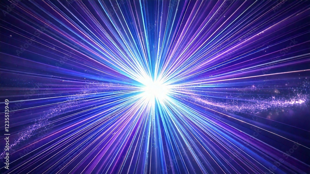 Obraz premium 魔法のようなキラキラ 宇宙風サンバースト 青紫色 水色 近未来の雰囲気 背景素材 16:9サイズ AI生成素材 