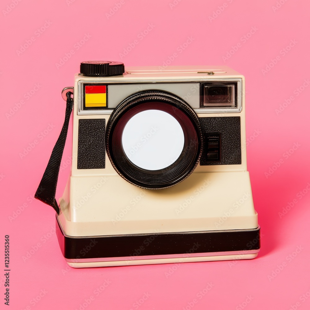 The image of a classic Polaroid camera with a blank photo revels the concept of instant photography. The image of a classic Polaroid camera with a blank photo revels the concept of instant photography.