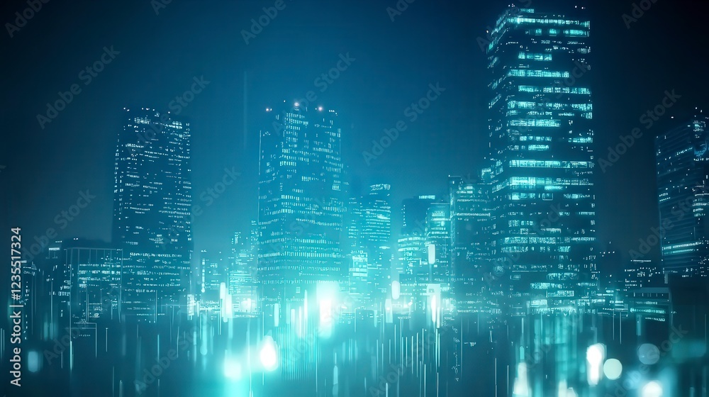Obraz premium Futuristic Cityscape with Glowing Skyscrapers at Night