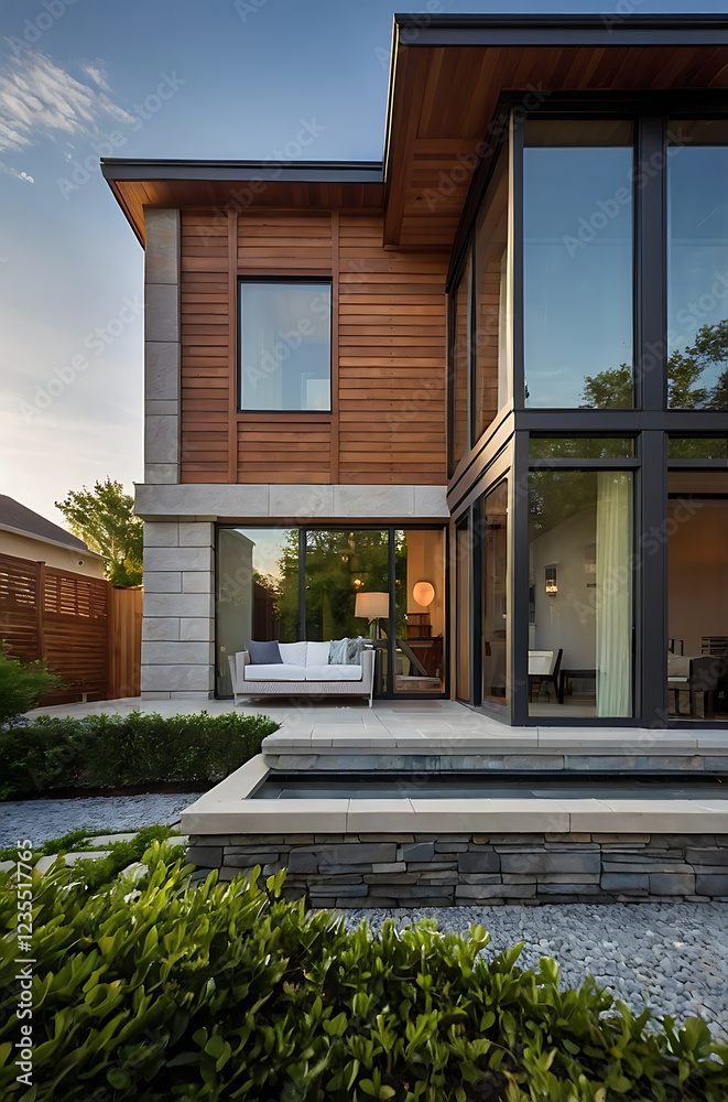 Fototapeta premium Modern Architectural Design: Luxurious House with Stunning Exterior and Landscape