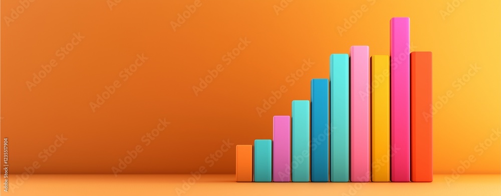 Fototapeta premium A colorful bar graph rises against an orange background, symbolizing growth and progress in data visualization.