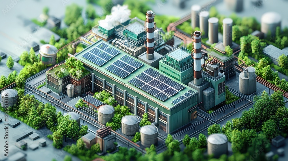 A large industrial plant with a green roof A large industrial plant with a green roof
