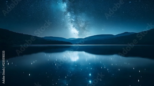 Wallpaper Mural Serene Night Sky Over Calm Lake with Stars and Reflections Torontodigital.ca