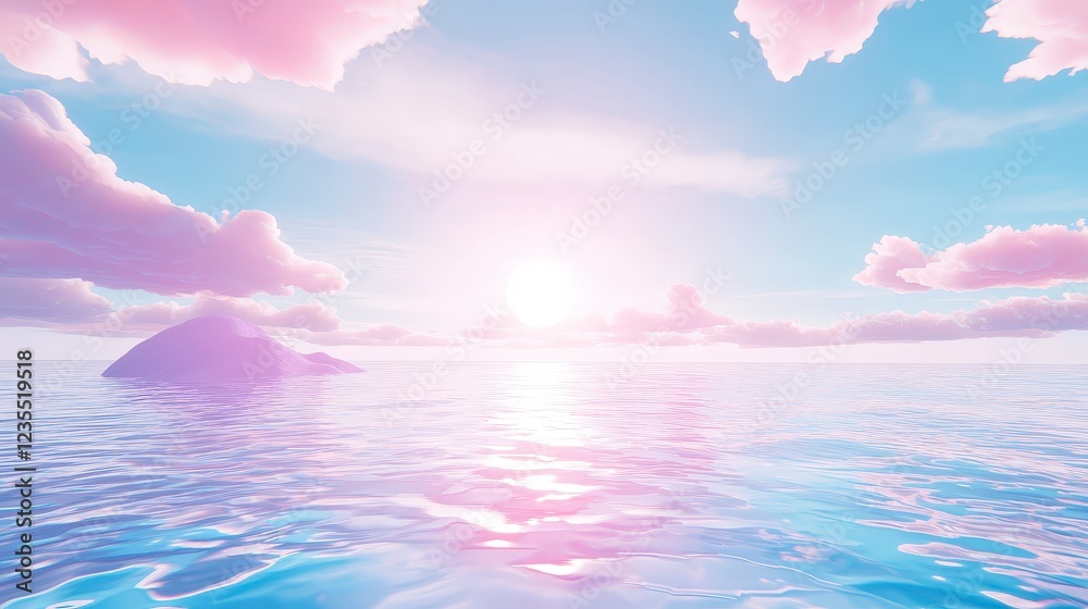 Serene Sunset over Tranquil Ocean with Soft Pink Clouds Serene Sunset over Tranquil Ocean with Soft Pink Clouds