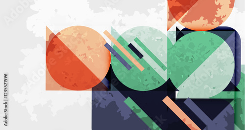 Squares, circles and triangles and grainy noisy texture. Vector Illustration For Wallpaper, Banner, Background, Card, Book Illustration, landing page