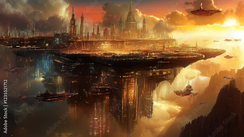 Floating Futuristic City at Sunset Floating Futuristic City at Sunset