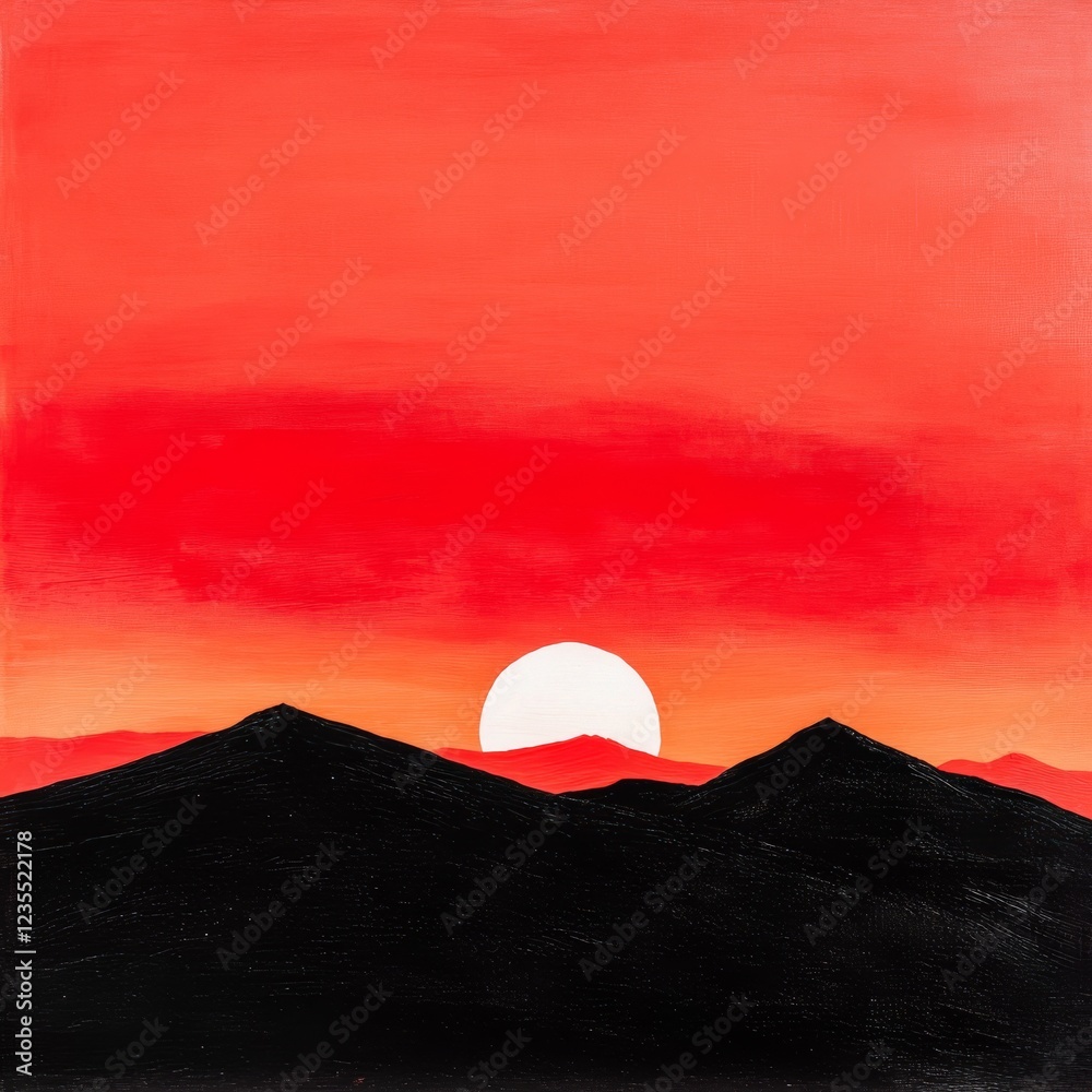 Obraz premium Black mountains under a red sky.