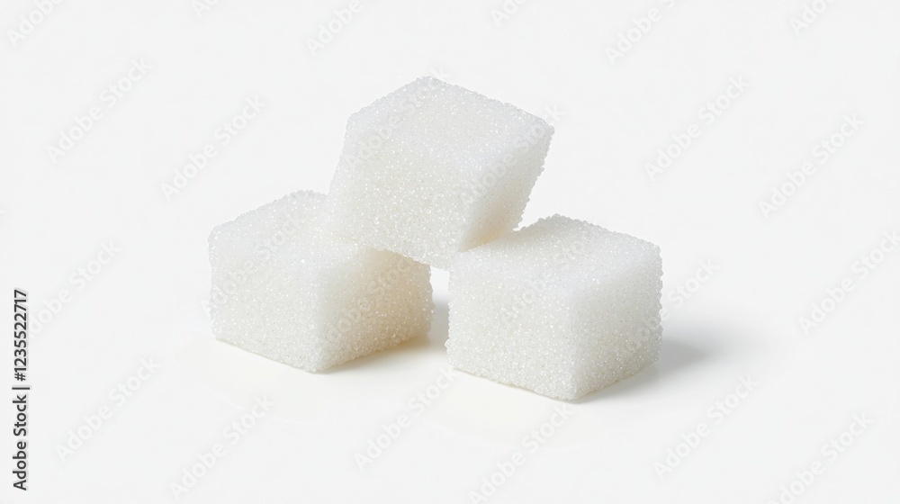 Three White Sugar Cubes on White Background Three White Sugar Cubes on White Background