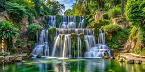 Waterfall in the Park of Villa Gregoriana, Italy , natural beauty