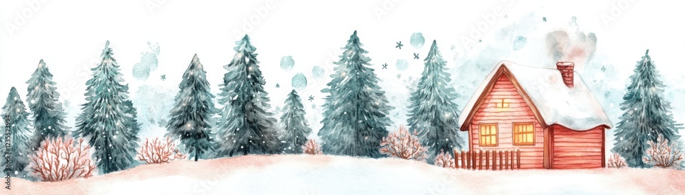 A picturesque winter landscape featuring a cozy red cabin surrounded by snow-covered trees, capturing the essence of a tranquil holiday season. A picturesque winter landscape featuring a cozy red cabin surrounded by snow-covered trees, capturing the essence of a tranquil holiday season.