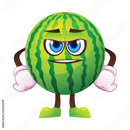 Cute watermelon character, expressing readiness. Vector cartoon illustration