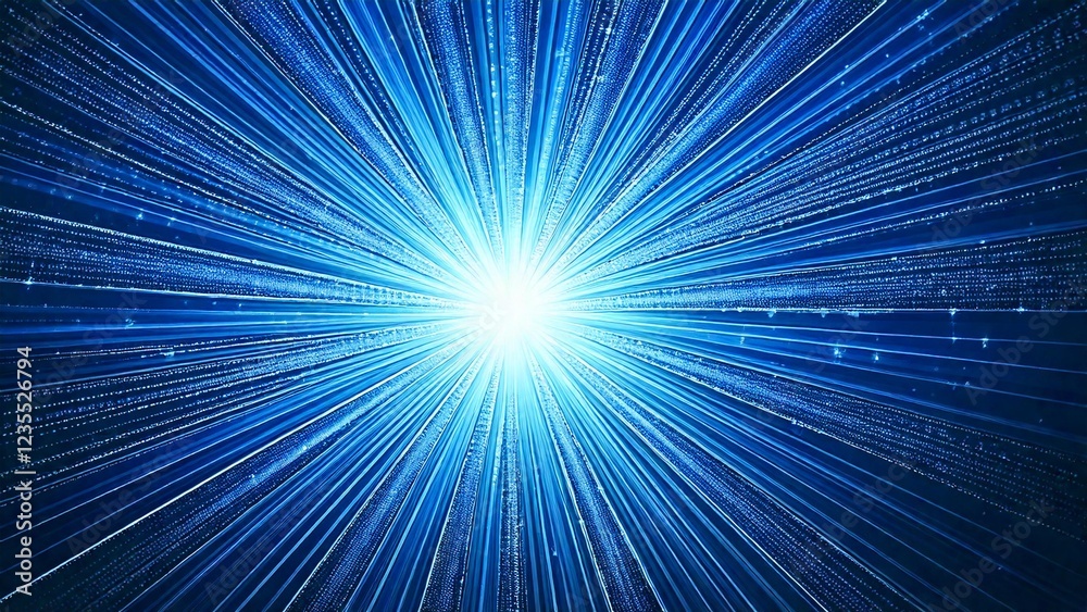Fototapeta premium 魔法のようなキラキラ 宇宙風サンバースト ブルー 水色 近未来の雰囲気 背景素材 16:9サイズ AI生成素材