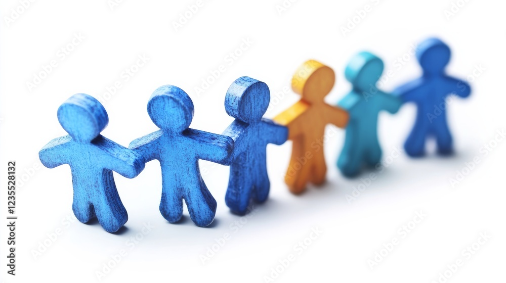 Unity in Diversity: Colorful wooden figures stand hand-in-hand, symbolizing teamwork, community, and togetherness. A vibrant image representing collaboration and connection. Unity in Diversity: Colorful wooden figures stand hand-in-hand, symbolizing teamwork, community, and togetherness. A vibrant image representing collaboration and connection.