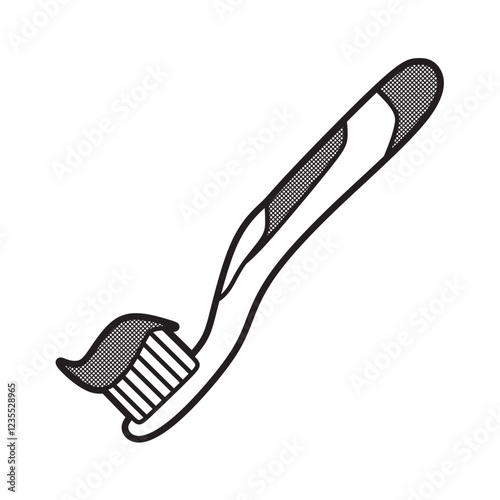 black and white toothbrush vector with toothpaste