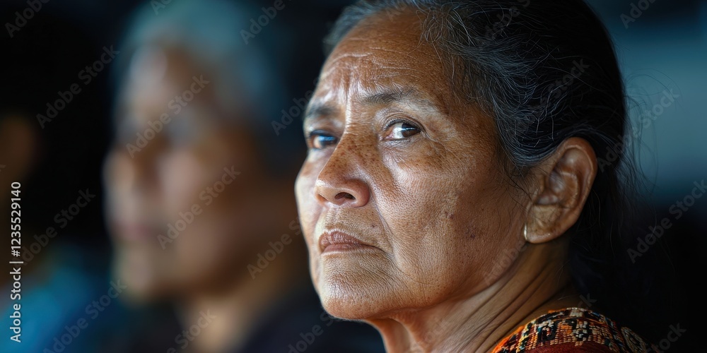 Obraz premium Thoughtful elderly woman in traditional attire gazing away