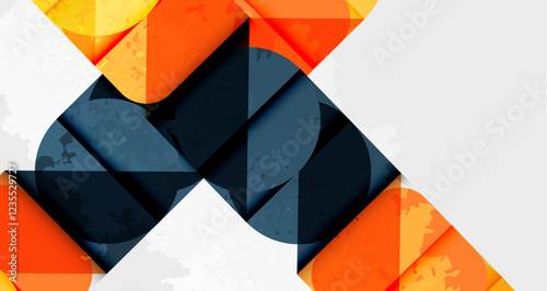 Squares, circles and triangles and grainy noisy texture. Vector Illustration For Wallpaper, Banner, Background, Card, Book Illustration, landing page