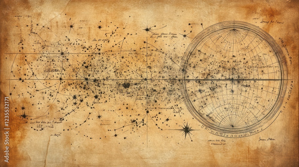 Obraz premium Antique Celestial Chart Showing Star Constellations and Patterns