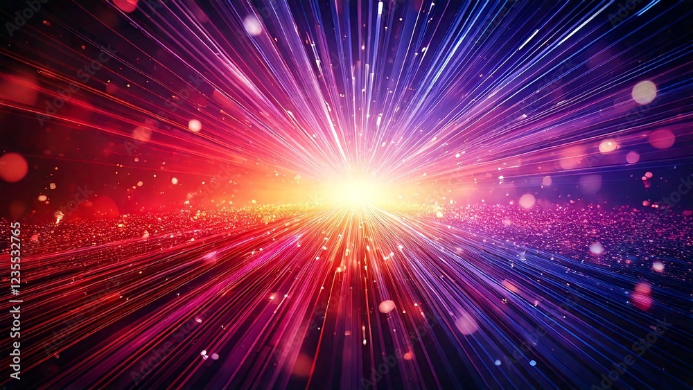 Fototapeta premium 魔法のようなキラキラ 宇宙風サンバースト 青紫 ピンク 赤 近未来の雰囲気 背景素材 16:9サイズ AI生成素材