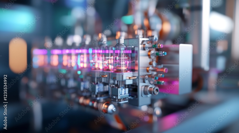 Obraz premium Quantum computer core processing, illuminated tubes, lab background, technological advancement