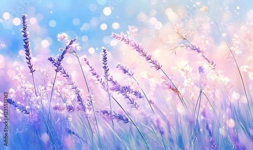 Lavender field, sunset, bokeh, floral, spring, nature, background, idyllic