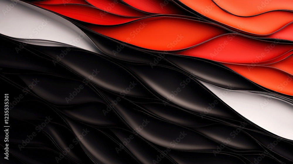 Obraz premium Abstract Red Black White Wave Background Geometric Design Modern Art 3D Render