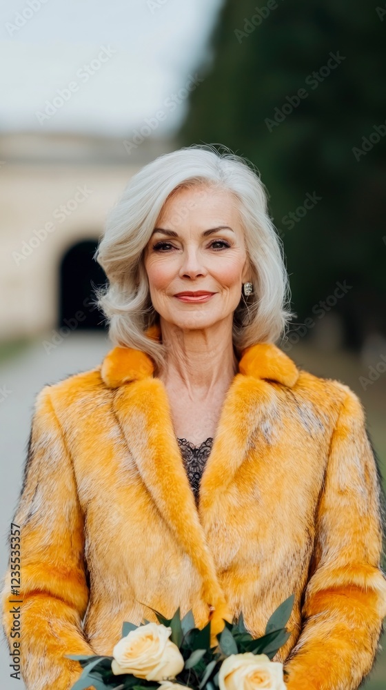 Elegant Senior Woman in Orange Fur Coat Autumn Fashion Portrait Elegant Senior Woman in Orange Fur Coat Autumn Fashion Portrait