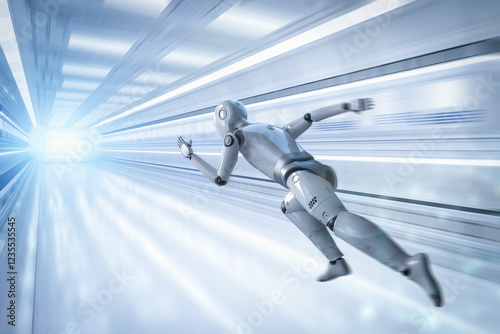 Fast speed technology concept with cyborg running