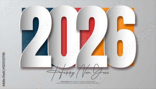 Happy new year 2026 design. With colorful truncated number illustrations. Premium vector design 2026