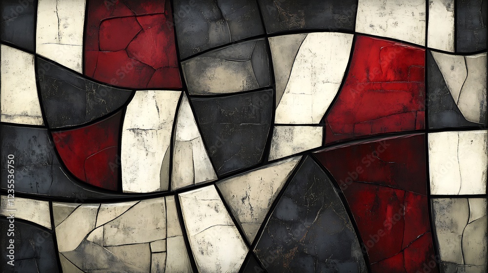 Fototapeta premium Abstract Red White Black Mosaic Art Soft Light. AI Generated