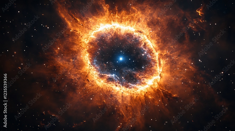 Fiery Ring Nebula Blazes Brightly Cosmic Dust Illuminates Stellar Explosion. AI Generated Fiery Ring Nebula Blazes Brightly Cosmic Dust Illuminates Stellar Explosion. AI Generated