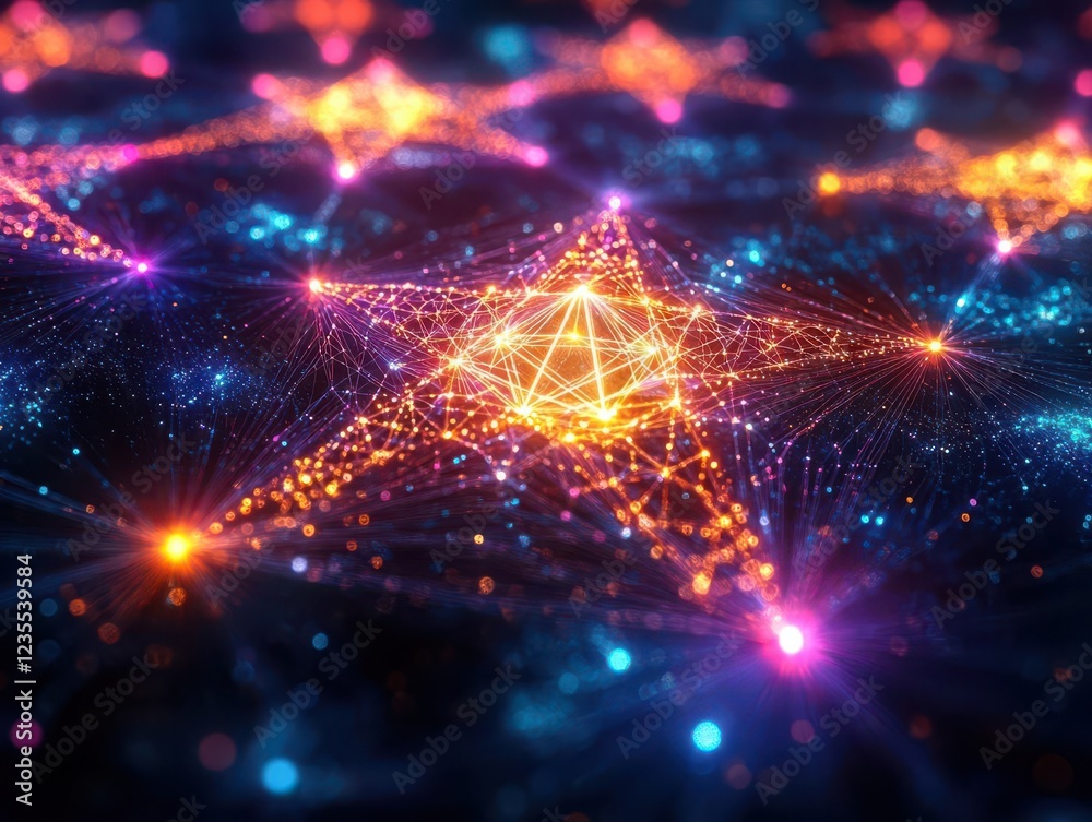 Fototapeta premium 1 Law of Divine Oneness - Create a cosmic web of interconnected glowing threads glowing in vibrant hues