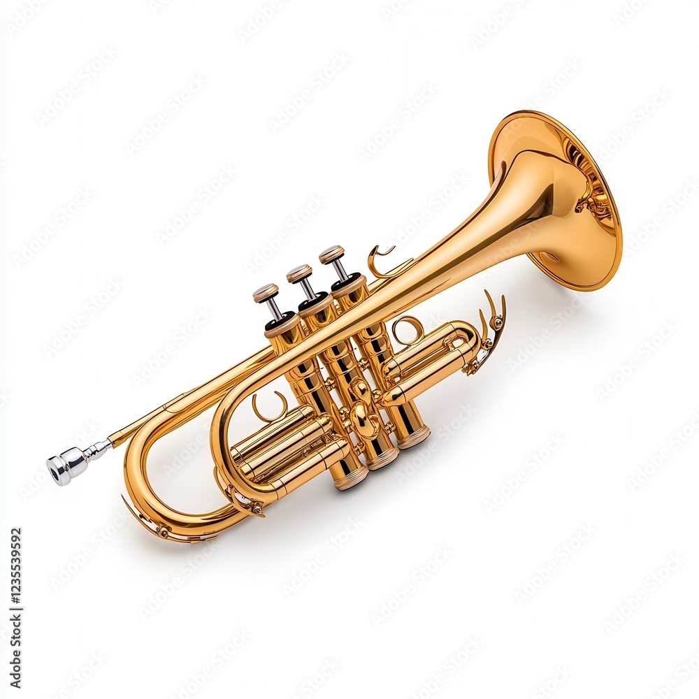 Obraz premium Gold Trumpet on White Background Studio Shot