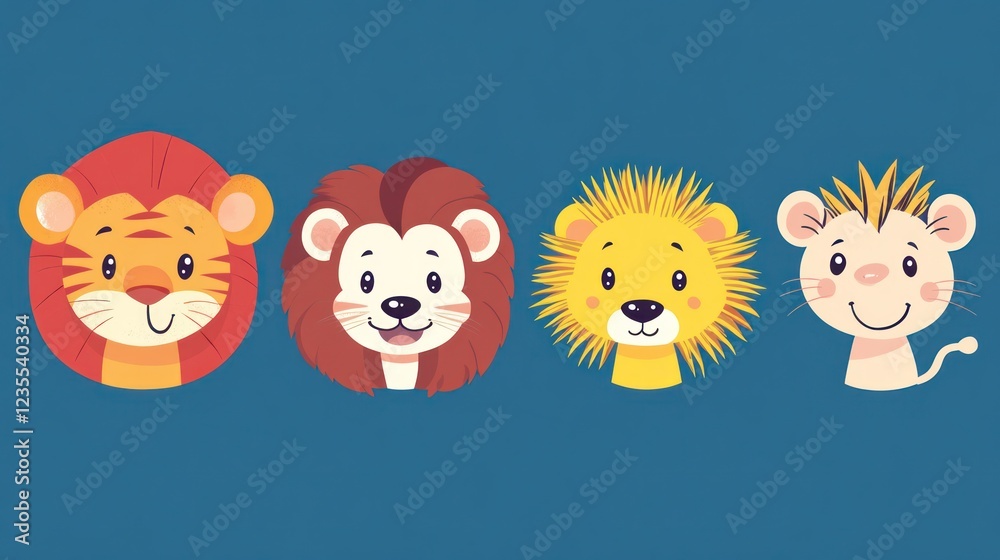 Cute lion cubs, jungle background, children's book illustration Cute lion cubs, jungle background, children's book illustration