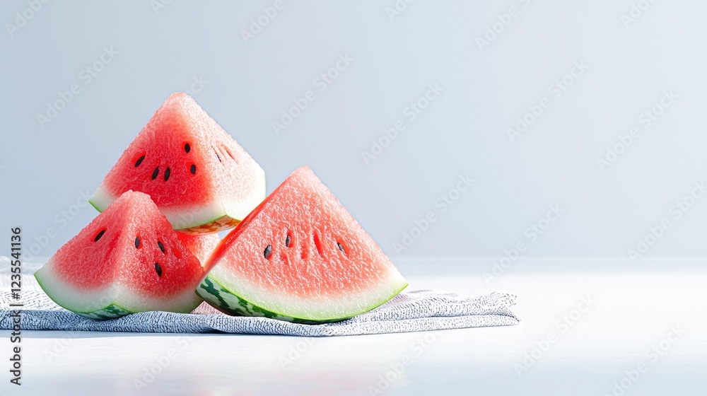 Juicy watermelon slices on linen, summer refreshment Juicy watermelon slices on linen, summer refreshment