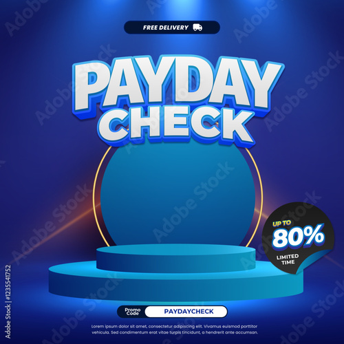 Payday Shopping Sale discount deals Deep Blue gradient Editable text effect Circle showcase podium Neon Spot Light Promo Square banner Template