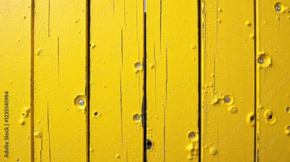 Fototapeta premium Bright Yellow Weathered Wooden Planks with Visible Fasteners and Surface Imperfections