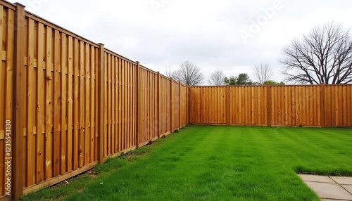 Wooden Privacy Fence Surrounding a Patch of Green Grass in a Backyard