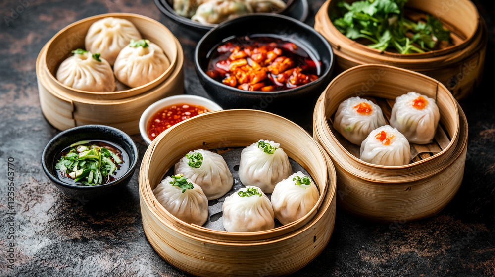 Delicious Steamed Dumplings Asian Food Restaurant Dishes eat hot meal bowl tasty lunch plate sauce Delicious Steamed Dumplings Asian Food Restaurant Dishes eat hot meal bowl tasty lunch plate sauce