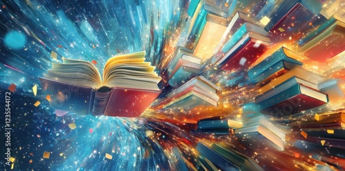 Open Book Soaring Through A Whirlwind Of Books