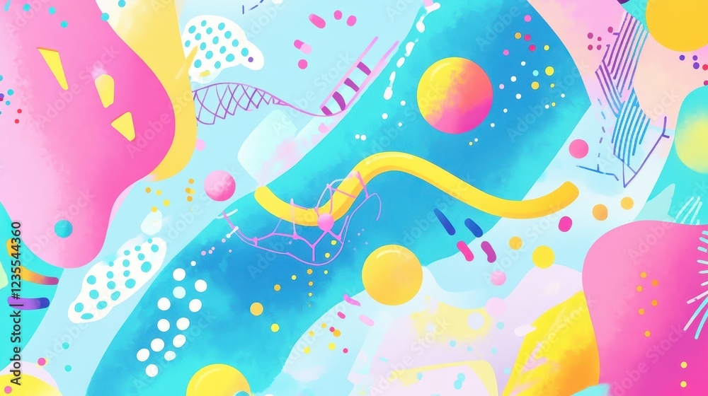 Fototapeta premium DNA strand flat design top view futuristic biotech theme cartoon drawing colored pastel.