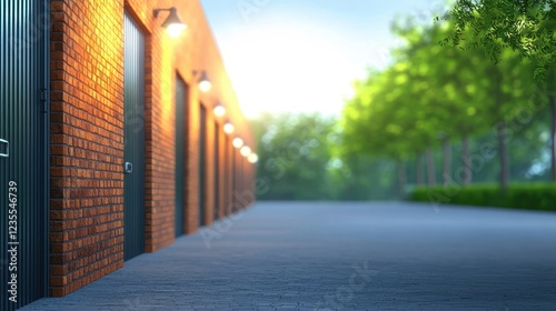 Modern Storage Units with Brick Wall and Greenery