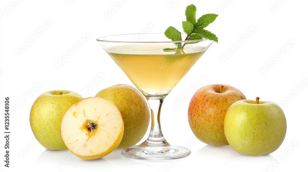 Fototapeta premium Green Apples and Refreshing Apple Juice in a Martini Glass